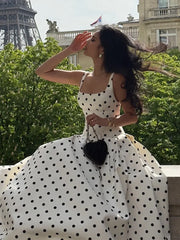 Lunivop  Casual Polka Dot Print Sleeveless Maxi Dress Women Fashion Square Neck High Waist A-line Long Robe Summer New Party Gowns01