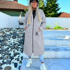 Lunivop  Autumn and Winter New Women's Elegant Long Coat Warm and Thick Hooded Solid Color with Velvet Pocket Windbreaker Coat