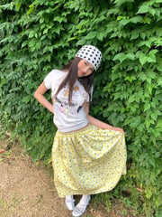 Lunivop  Yellow Plaid Printed Mid-length Skirt for Women Summer Elastic Waist A-line Skirts Y2k High Waist Mid-length Faldas Mujer