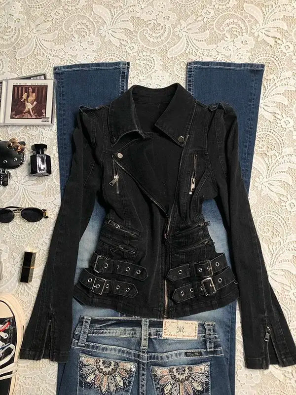 Lunivop  Punk Motorcycle Coat Vintage Y2k Clothes Goth Jackets American Harajuku Winter Hoodied Woman Sweatshirts Fashion Emo Chic