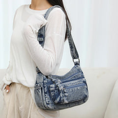 Lunivop  Washed Denim Shoulder Bags Women Small Canvas Messenger Bags Many Zipper Cloth Crossbody Bags 100% Cotton Female Packages Young