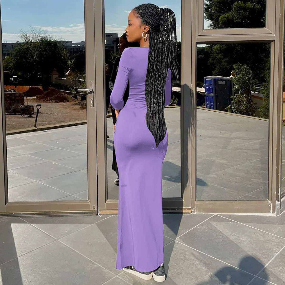 Lunivop Long Sleeve Square Collar Ruched Elegant Evening Party Ladies Dress Autumn Fashion Mermaid Wholesale Casual Clothes