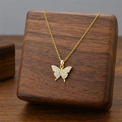 Lunivop New Fashion Exquisite Micro Inlaid Zircon Butterfly Pendant Necklace for Women Girls Versatile Collarbone Chain Necklace Jewelry