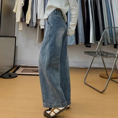 Lunivop  Women's American Retro Wide Leg Curved Knife Jeans Fashion All Match New Plus Size High Waist Flattering Straight Trousers
