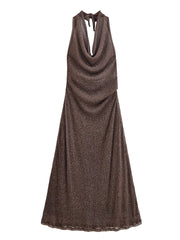 Lunivop  Women's Dress Summer New Metallic Brown Halter Neck Dress Long Dress Sexy Open Back Design Elegant Party Dresses