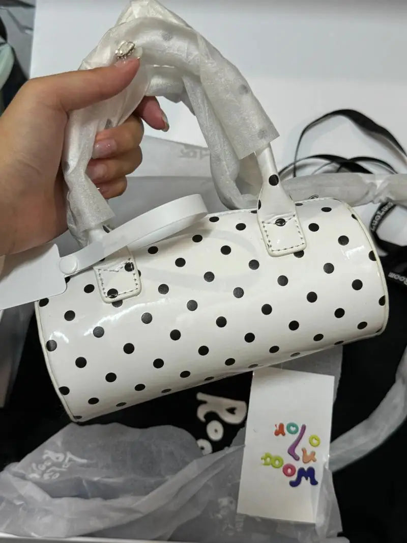 Lunivop Harajuku Wave Point White Y2k Hand Bag Women Retro Versatile Handle Messenger Bag Ladies Retro Cylinder Crossbody Bags