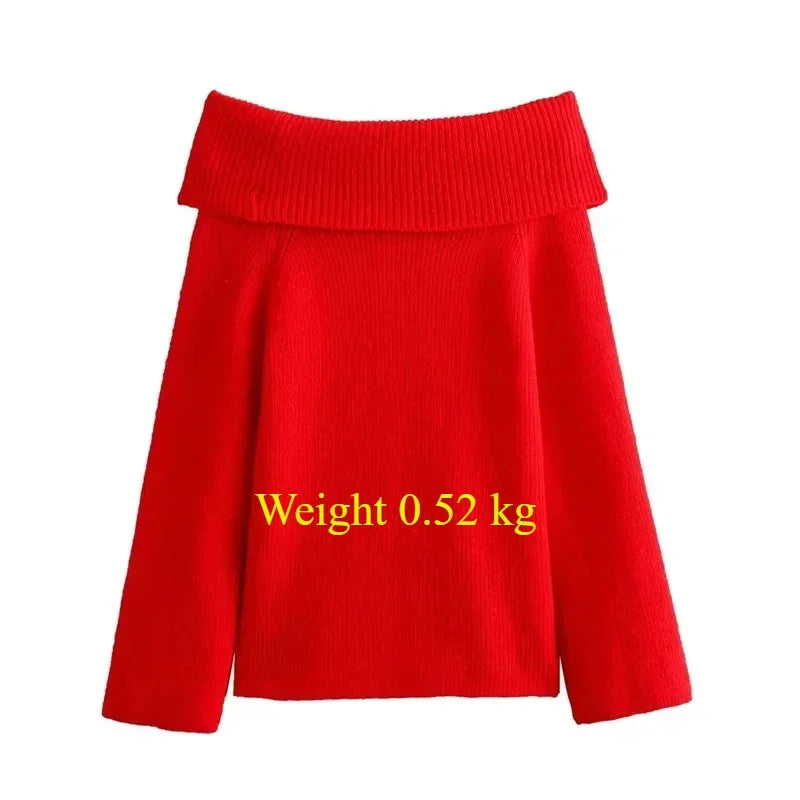 Lunivop Slash Neck Off Shoulder Sweater Women 2024 Spring Solid Elegant Long Sleeve Pullover Female Fashion Red Loose Ladies