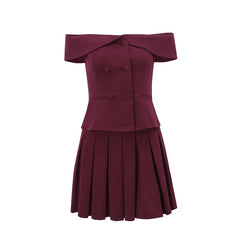 Lunivop   Sexy Off Shoulder Y2K Strapless Double Breasted 2 Piece Set Slim Collar Top And Mini Pleated Skirt Street Women's Set