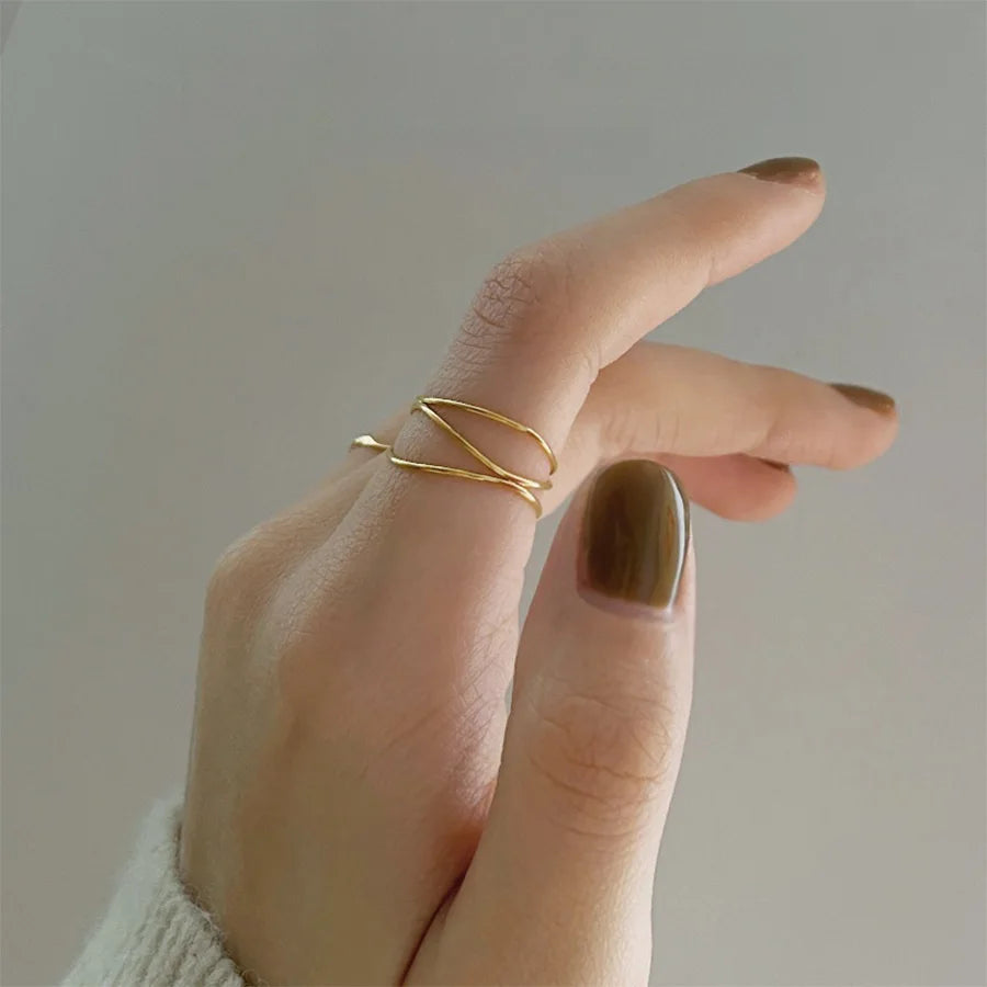 Lunivop New Trendy Simple Three Layered Golden Ring for Women Exquisite Stainless Steel Ring Sweet Cool Party Jewelry Gifts