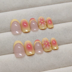 Lunivop  24pcs Summer Press on Nails 3d Flower Decorations for Fake Nails French Simple Nail Tips Paste Nails with Glue Self-nail