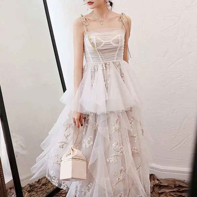 Lunivop Banquet Dress Women Elegant Spring Autumn New 2025 Slimming Spliced Mesh Party Cake Long Dresses Female