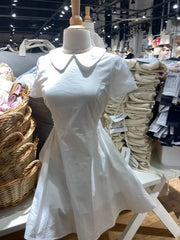Lunivop  Sweet White Summer Women Dress Cotton Blend Lapel Puff Sleeve Academic Style Short Dress Chic Waist Tied A-line Tutu Dress New