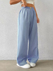 Lunivop  Spring Autumn New Women's Striped Wide Leg Pants Casual Street Fashion Elastic Waist Long Trousers