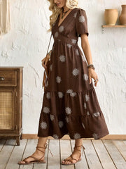 Lunivop  Florisole Fashionable Everyday Elegant Casual Versatile Loose V-Neck Short-Sleeved Floral Print Dress For Women, Vacation