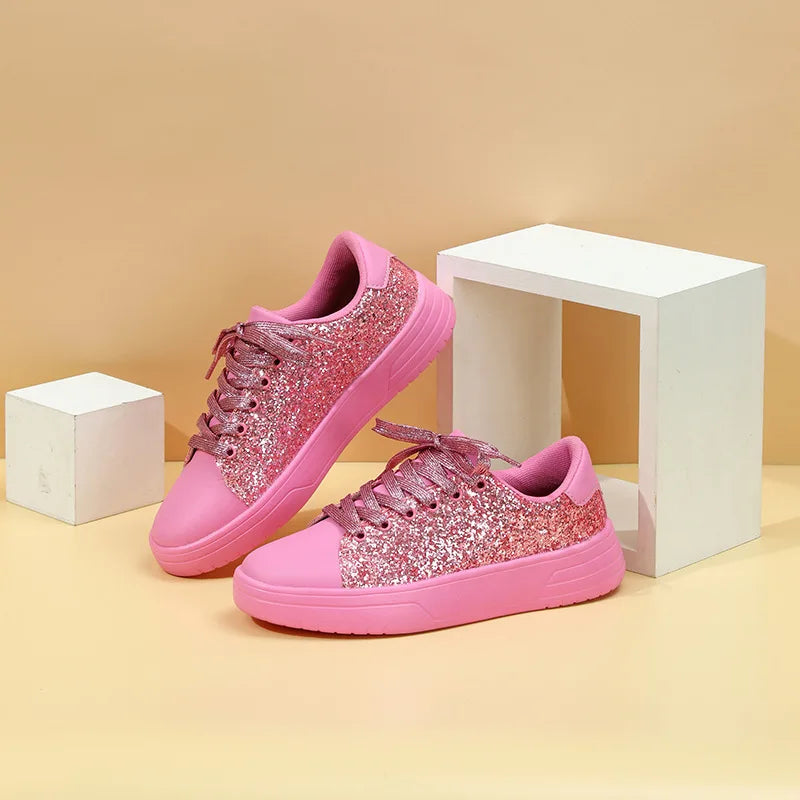 Lunivop New Women Platform Casual Sneakers Fashion Shiny Rhinestone Flat Shoes for Women Shining Crystal Sneaker Lacing Trend Shoes