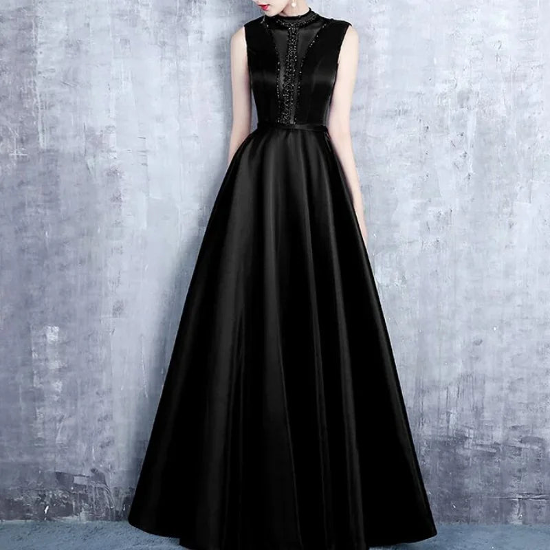 Lunivop  Elegant Simple Slim Fit O-neck Evening Dresses Sleeveless Backless Cross Lace-up Prom Dress New Beading Design Formal Robe