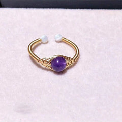 Lunivop New Fashion Simple Amethyst Natural Stone Opening Ring for Women Exquisite Copper Ring Elegant Niche Design Party Jewelry