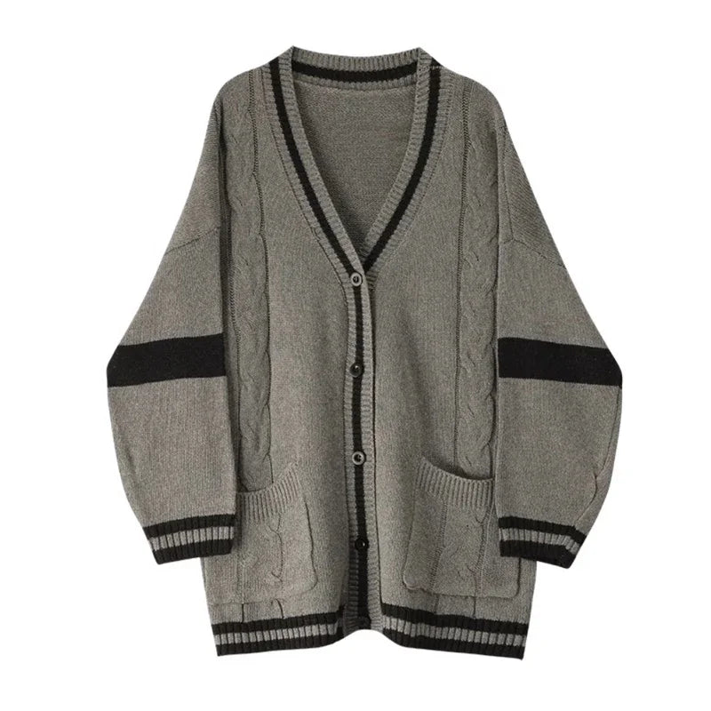 Lunivop Knit Cardigan for Women Long Sleeve Button-up with Contrast Trim Sweater Jacket Varsity High School Teen-girl Preppy Chic Outfit