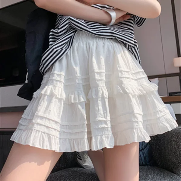Lunivop  White Women's Skirt Fashion Sweet Jupe High Waist A-line Summer Saia Ruffles Korean Mini Skirts