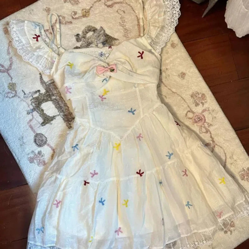 Lunivop  Pure Desire Girl Sweet Little Flying Sleeve Dress Female Summer Waist Small Lace Suspender Princess Dress the dress black dress white dress