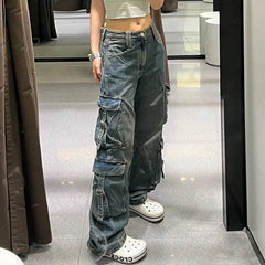 Lunivop Denim Button Pockets Zipper High Waist Long Women'S Pants Jeans Autumn Winter New Solid Y2K Streetwear Clothing
