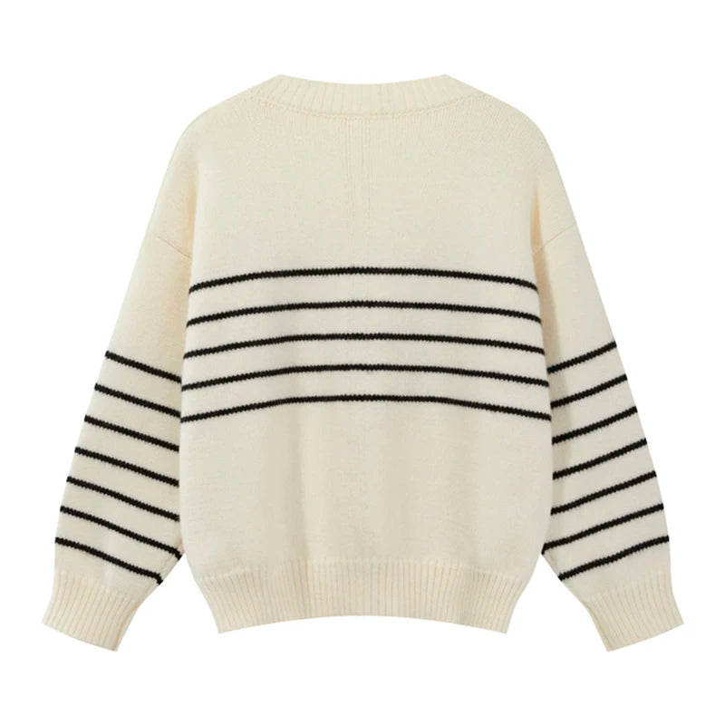 Lunivop Women Cardigan Sweater Striped V-neck Button-up Sweater Jacket Comfy Cozy Slouchy Cardi Autumn Winter Casual Outfit