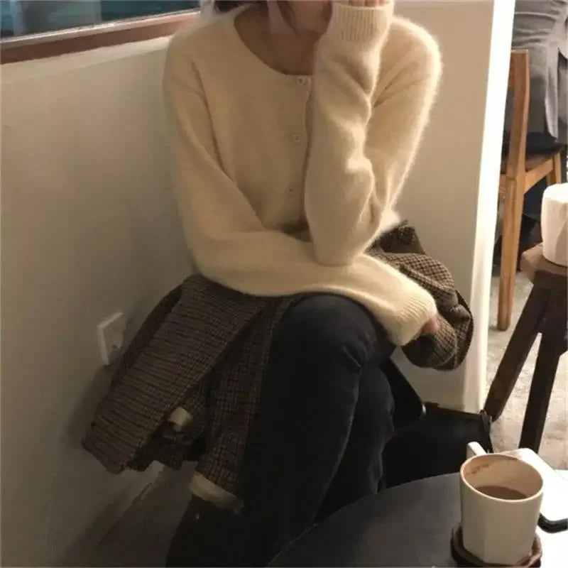 Lunivop Knitted Sweater Cardigan Loose-fit Warm Jacket Inner Wear Outer Korean Style Stylish Women's Top Core-spun Yarn