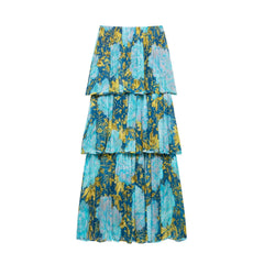 Lunivop  Women Floral Print Elastic Slash Collar 3 Layers Ruffles Strapless Dress Holiday Midi Long Tube Top Dresses Beach Robe
