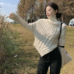 Lunivop  Autumn and Winter Fashion New Women's Elegant Design Sense Cashmere Sweater High Neck Zipper Irregular Pullover Sweater  Jumper