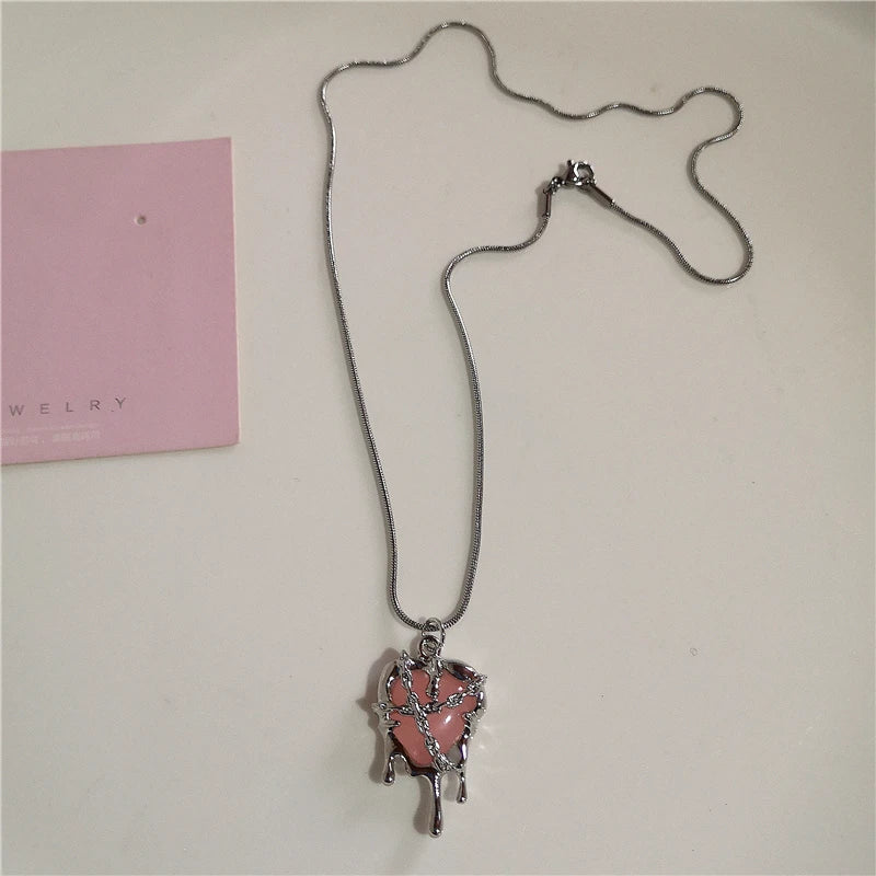 Lunivop Gothic Y2K Pink Cross Heart Pendant Chain Choker Necklace For Women Egirl Hip Hop Punk Charms Aesthetic Jewelry EMO Accessories
