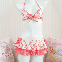 Lunivop  Japanese New Seaside Vacation Sets Swimwears Sweet Lovely Slim Print Swimsuit Sexy Bow Strawberry Casual Women Clothing