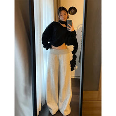 Lunivop Spring Gray Splicing Wide leg pants Contrasting Casual Pants Wide Elastic High Waist Women Straight Leg Chic Street Trousers