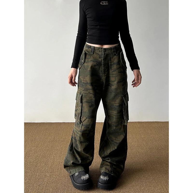 Lunivop Camouflage Womens Jeans High Waist Vintage 2000s Straight Baggy Y2K Denim Pants Hip Hop American Fashion Wide Leg Denim Trouser