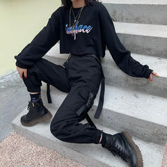 Lunivop  Big Pockets Cargo Pants Women Elastic High Waist Loose Streetwear Summer Pant Baggy Tactical Trouser Hip Hop Joggers Pants