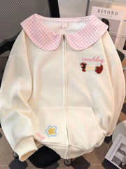 Lunivop Cartoon Sweet Kawaii Hoodies Women Loose Cute Peter Pan Collar Sweatshirts Fall Preppy Style Long Sleeve New Embroidery Top