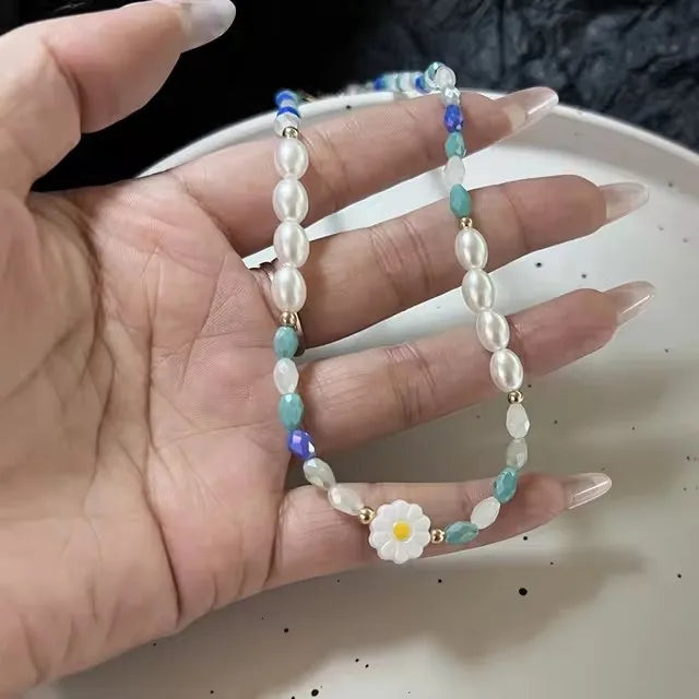 Lunivop Trend Daisy Flowers Colorful Shiny Resin Bead Choker Clavicle Chain Sweet Necklace For Women EGirls Summer Vacation Jewelry