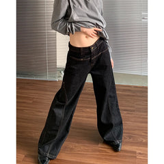 Lunivop Blue Women Jeans High Waist Vintage Straight Baggy Denim Pants Streetwear Y2K American Style Fashion Wide Leg Denim Trouser