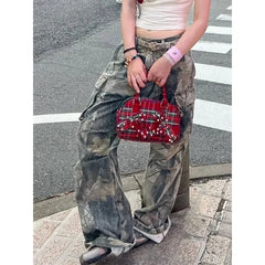 Lunivop Retro Women High Waist American Finish Wide Leg Pants Y2K Streetwear Sweat Pants 2024 Autumn Camouflage Straight Trouse