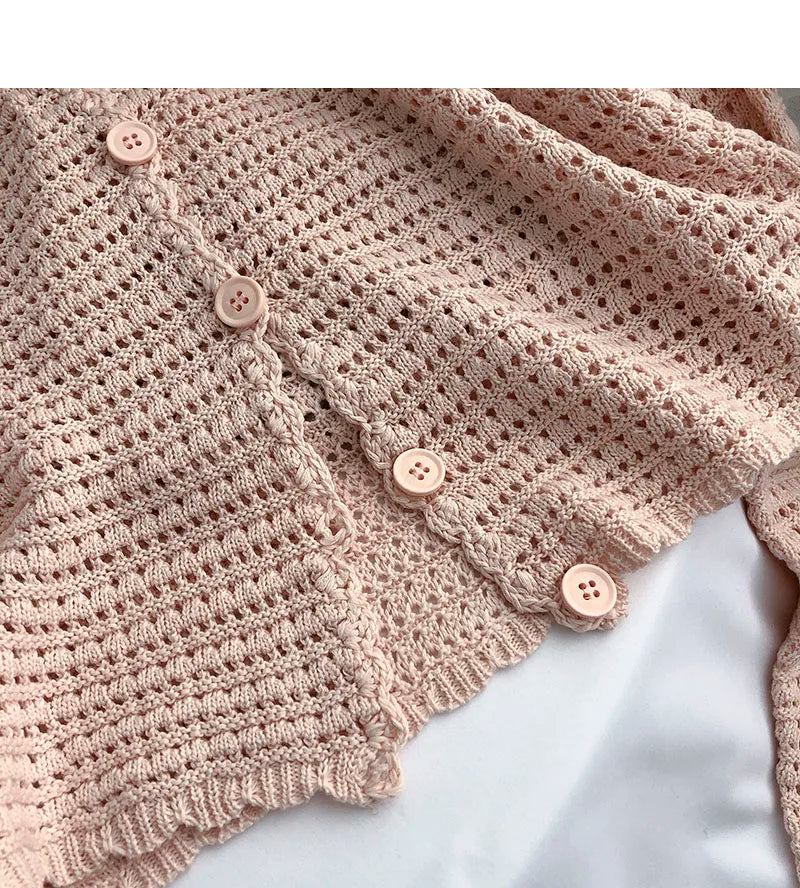 Lunivop Crochet Cardigan for Women Sheer Openwork Knit Long Sleeve Button Up Crop Top Teen-girl Shrug Cardigan Autumn Spring Y2K Outfit