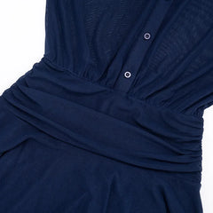 Lunivop  See Through Mesh Ruffles Mini Dress Women Fashion Turn Down Collar Long Sleeve Single Breasted Shirt Ruched Casual Streetwear