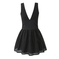 Lunivop  Summer Sexy Hollow Out Hole Deep V neck Tank Dress Women Open Buttons Slim Waist Folds Hem A-lined Sleeveless Dresses Vestidos