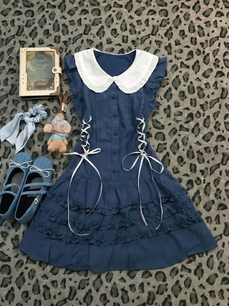 Lunivop  Elegant Gothic Vintage Dress Women Lolita Lace Sleeveless Mini Dress Y2K Slim Style Spicy Girl Daily Fashion