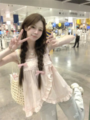 Lunivop  Sweet Pink Lace Patchwork Camisole Vest Y2k Loose Sleeveless Top for Women 2025 Summer New All-match Casual Tank Top