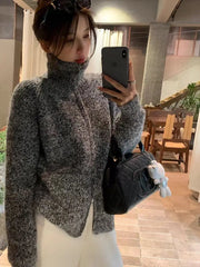 Lunivop Women Zip Up Sweater High Neck Zipper Front Knit Cardigan Sweater Jacket Ladies Autumn Winter Korean Fashion Outfit
