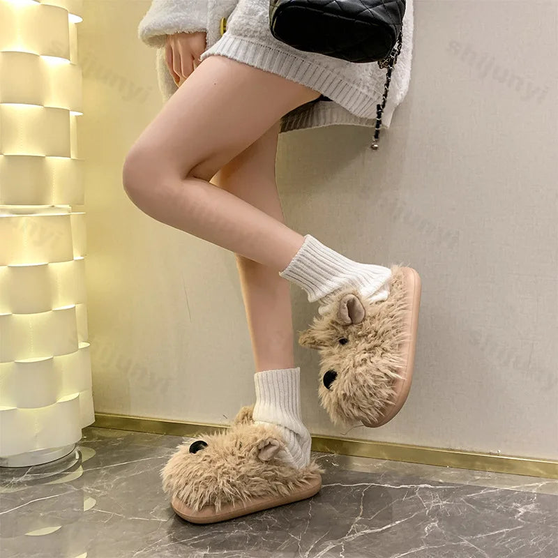 Lunivop Cute Cotton Slippers Woman Waterproof Winter Indoor Non-slip Slides Plush Warm Couple Home Sandals Flat Shoe Shark Flip Flops