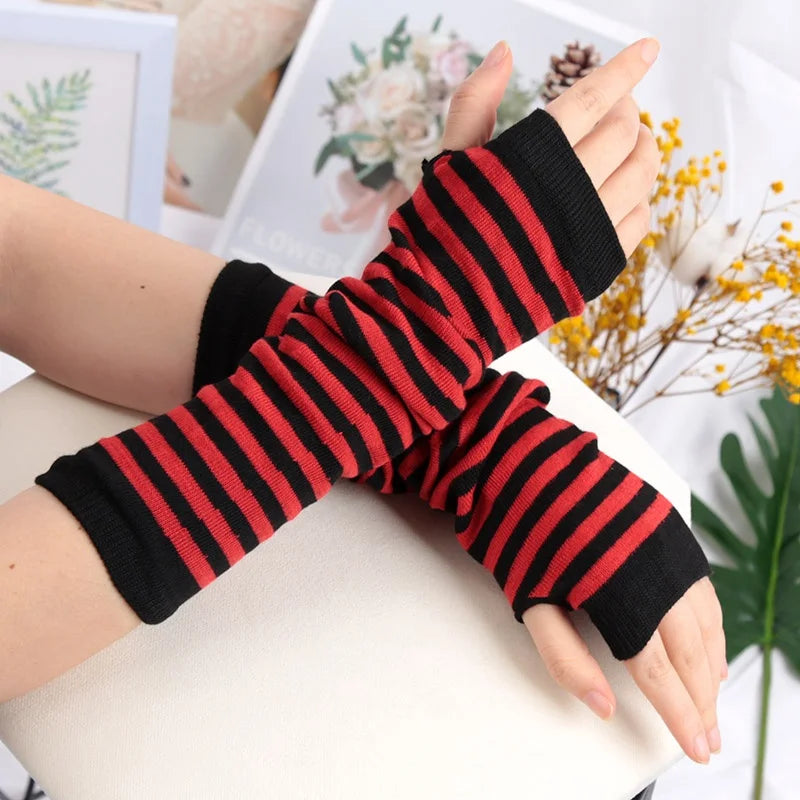 Lunivop Long Fingerless Gloves Black Punk Cuff for Women Gothic Lolita Girls Men Hip-hop Glove Elbow Stretch Winter Arm Warmer Mitten