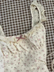 Lunivop  French Sweet Tunic Waist Dress Women Gentle Strappy Patchwork Sleeveless Clothes Female Kawaii Floral Print Flower Dress