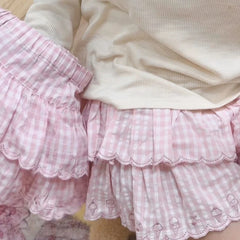 Lunivop Japanese Style Kawaii Mini Skirt Women Sweet Harajuku Lolita Plaid Skirts Pink Y2k Cutecore Summer A-line Ruffle Skirts