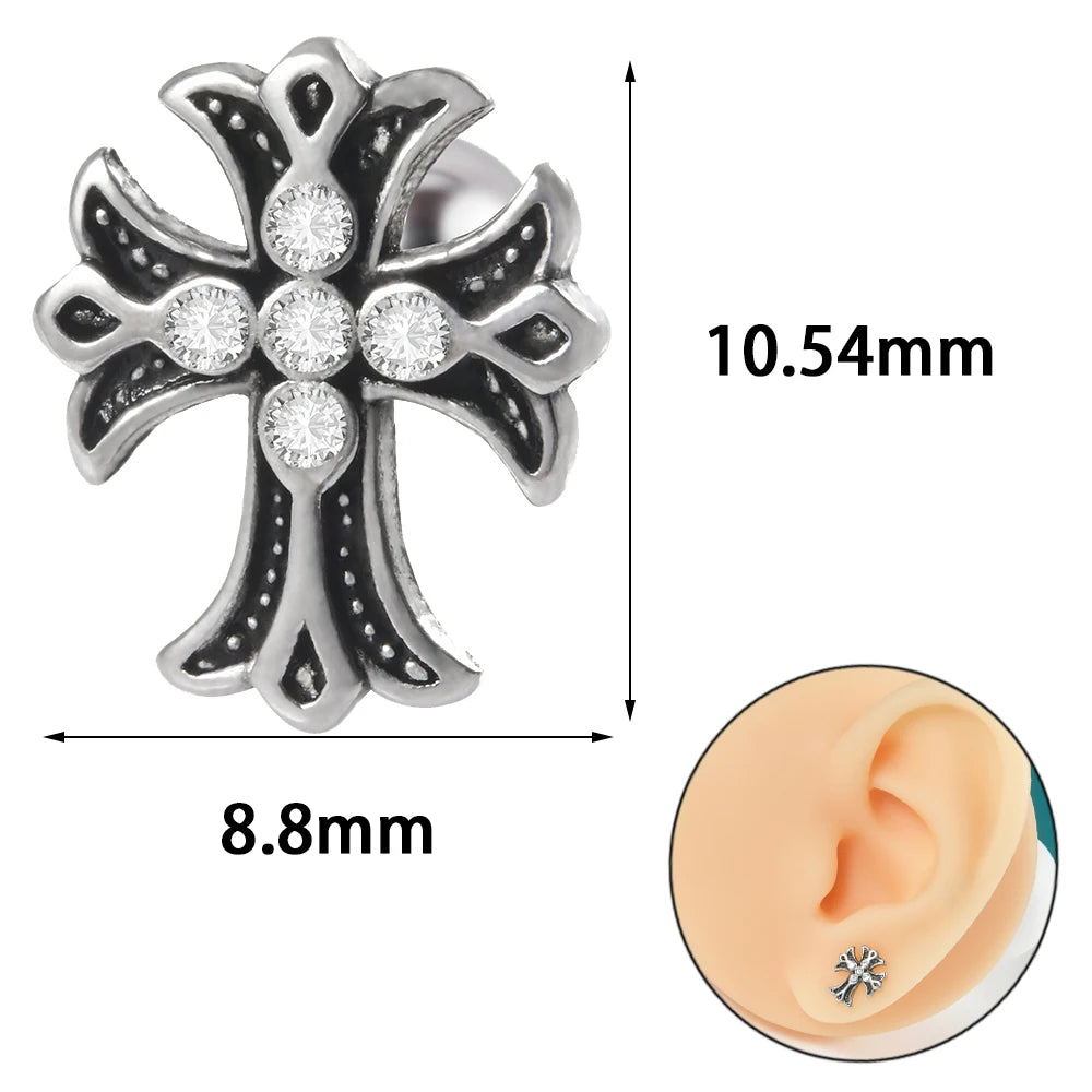 Lunivop 1PC Surgical Steel Punk Hoop/Cross Black Vintage Stud Ring Round Circle Septum Clicker Nose Earring Daith Piercing Body Jewelry