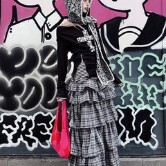 Lunivop Gothic Y2k T-shirts Women Japanese Harajuku Striped Long Sleeve Tops Grunge Vintage Punk Streetwear Fake Two Pieces